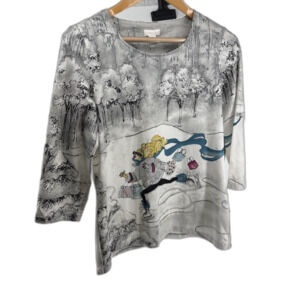 Chicos Ice Skater Graphic 3/4 Sleeve Tee Sz 1 (m) NWT Jackie B Jewel limited ed.